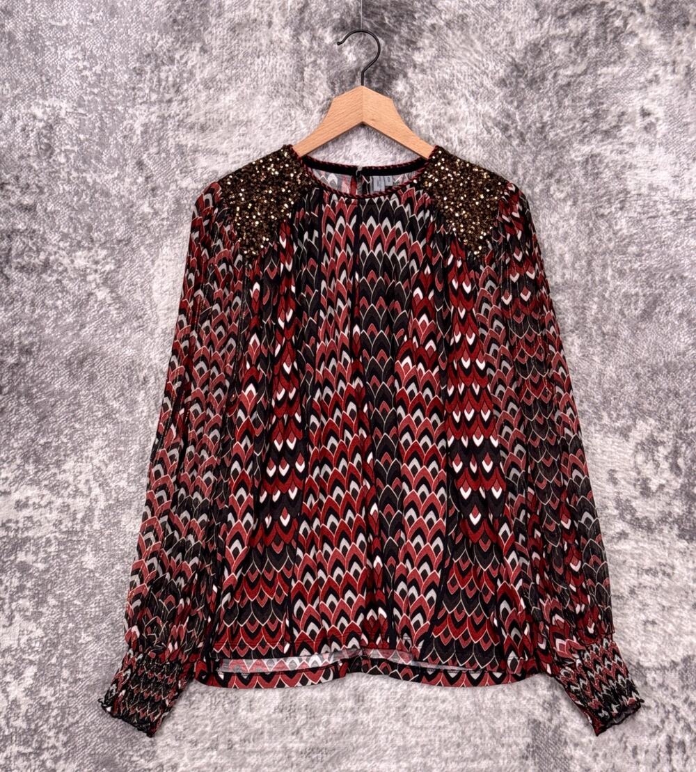 Bl^nk London Top Medium Womens Anthropologie Red Lurex Metallic Sequin Blouse